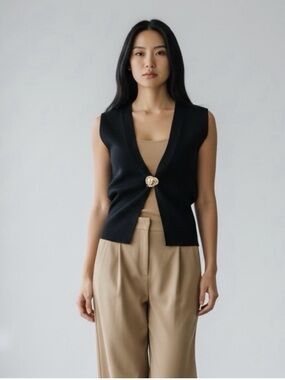 NWT Love Tree Black Organic shape button knit vest